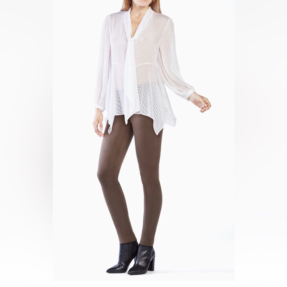 NWT $250 BCBG Max Azria Kelleigh Tie-Neck Clipped Dot 1148 Top Sz XS